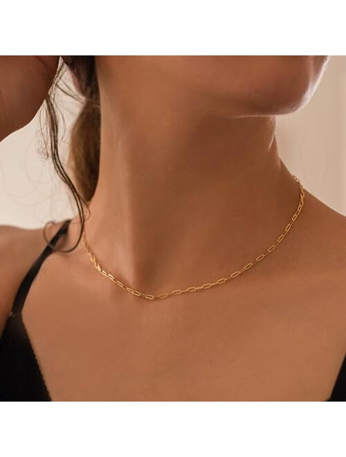 Vrsilver Layered Birthstone Necklace for Women Girls, Gold Silver Rose Gold Plated Layered Paperclip Chain Choker Necklace with Rectangle Birthstone Pendant Birthday Gift