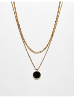 unisex 2 row pendant necklace in gold
