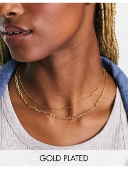 14k gold plated multirow short necklace with fine chain detail