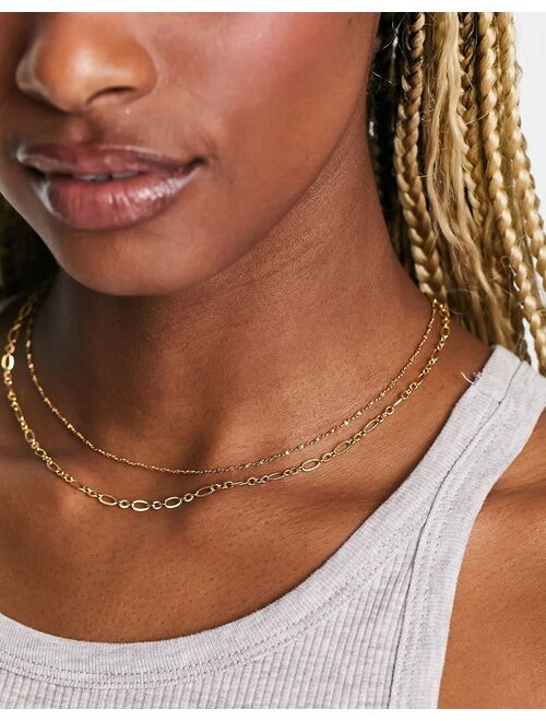ASOS DESIGN 14k gold plated multirow short necklace with fine chain detail