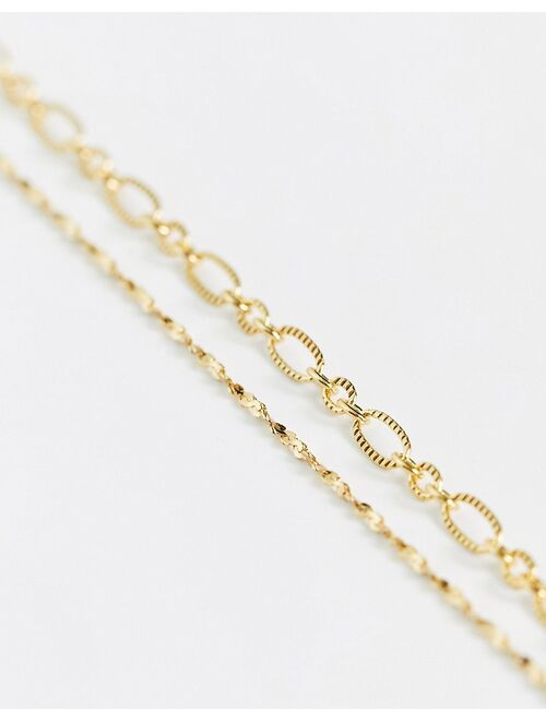ASOS DESIGN 14k gold plated multirow short necklace with fine chain detail