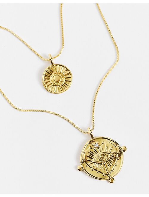 Luv AJ 14k gold plated eye double coin necklace