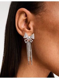 embellished bow waterfall earrings in silver