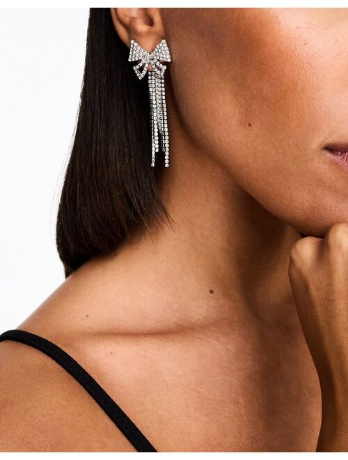 True Decadence embellished bow waterfall earrings in silver