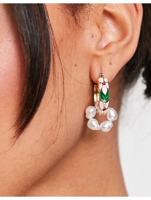 Petit Moments baroque enamel pearl hoop earrings
