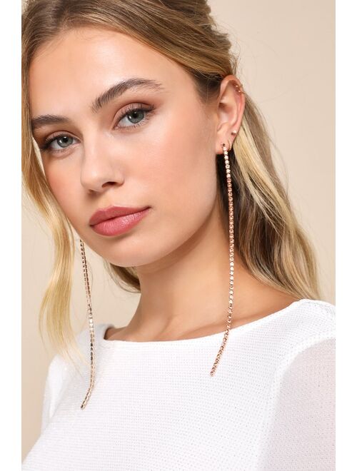 Lulus Trendsetting Icon Rose Gold Rhinestone Drop Statement Earrings