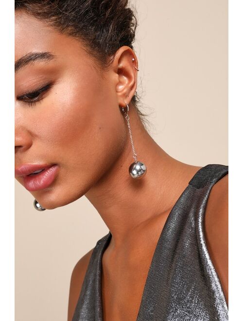 Lulus Striking Essence Silver Sphere Drop Earrings