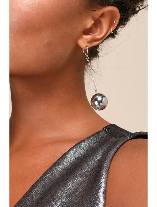 Lulus Striking Essence Silver Sphere Drop Earrings