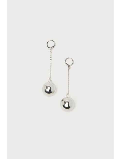 Lulus Striking Essence Silver Sphere Drop Earrings