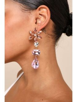 Glittering Blooms Pink Multi Rhinestone Flower Drop Earrings