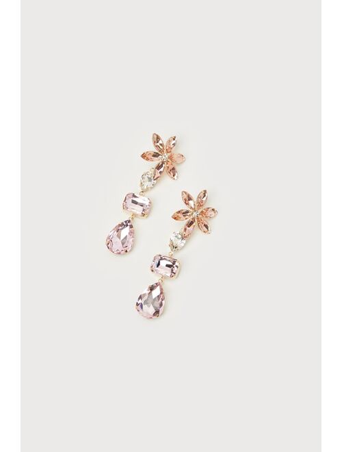 Lulus Glittering Blooms Pink Multi Rhinestone Flower Drop Earrings