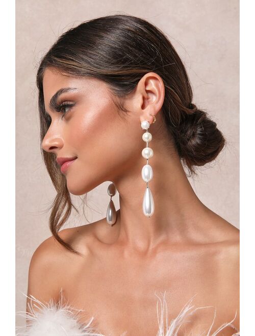 Lulus Forever Your Pearl White Pearl Statement Drop Earrings