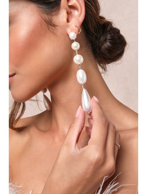 Lulus Forever Your Pearl White Pearl Statement Drop Earrings