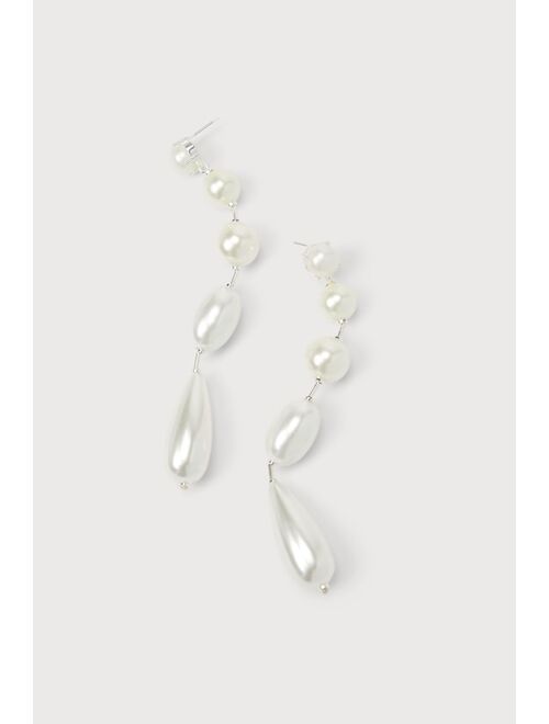 Lulus Forever Your Pearl White Pearl Statement Drop Earrings