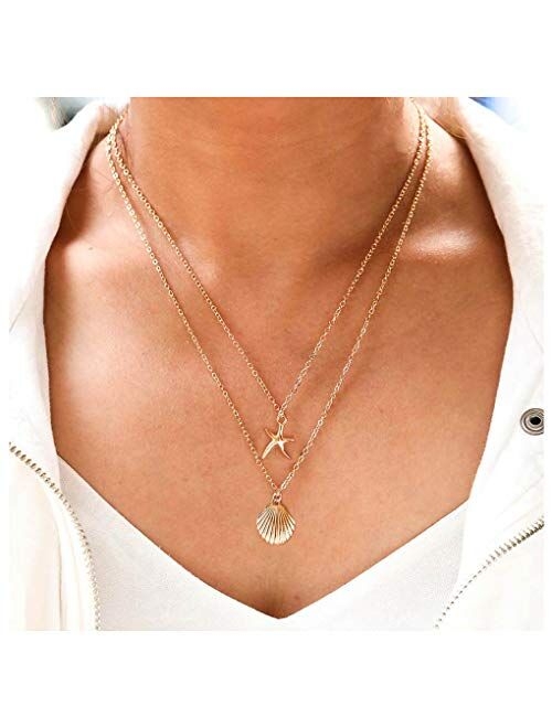 Tgirls Boho Layered Necklace with Starfish and Shell Pendant for Women and Girls XL-64