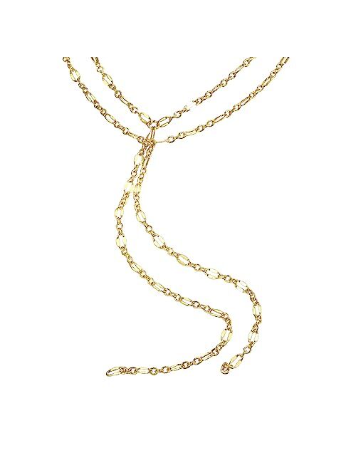 JINEAR Lariat Gold Necklace for Women, Dainty Gold Long Necklaces 14K Gold Plated Cute Y Necklace Trendy CZ Choker Necklace Simple Chain Choker Handmade Layered Gold Neck