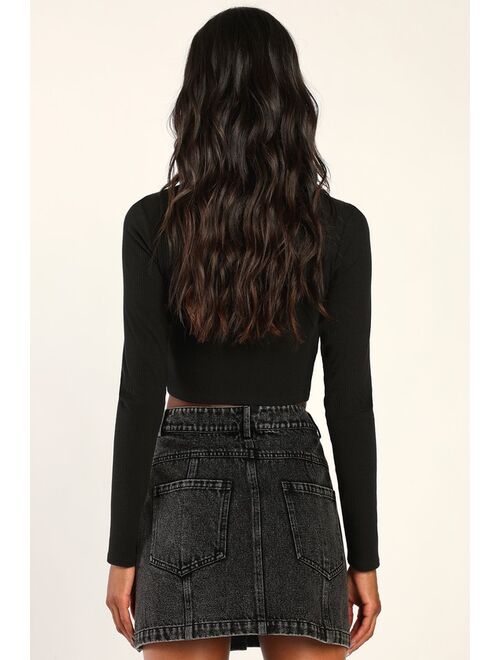Lulus Real Babe Black High Waisted Button-Up Denim Mini Skirt