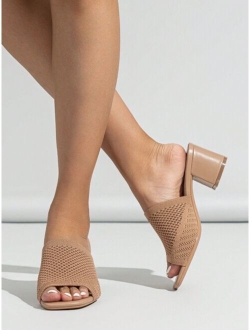 Women Minimalist Mule Sandals, Fabric Chunky Heeled Elegant Sandals