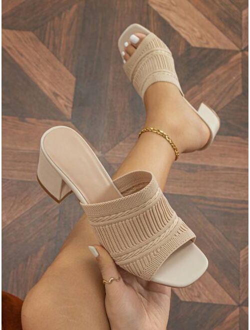 Shein Women Minimalist Mule Sandals, Fabric Chunky Heeled Elegant Sandals