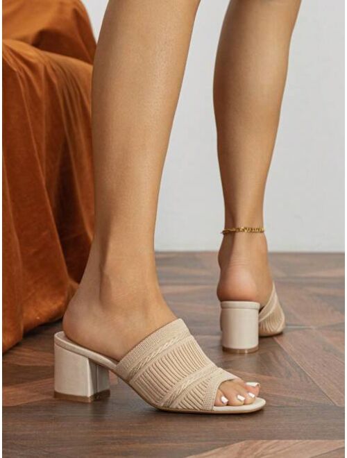 Shein Women Minimalist Mule Sandals, Fabric Chunky Heeled Elegant Sandals