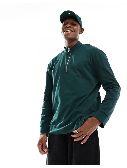 ASOS DESIGN long sleeve relaxed fit t-shirt with funnel neck in dark green