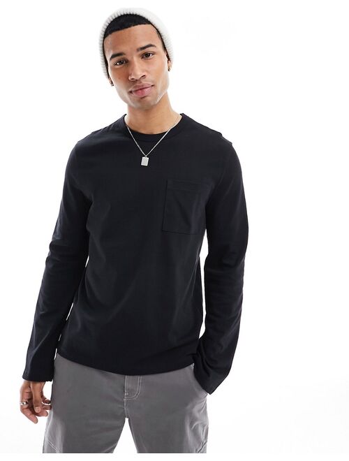 ASOS DESIGN long sleeve heavyweight T-shirt with pocket in black
