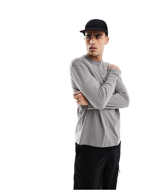 ASOS DESIGN relaxed long sleeve t-shirt with crew neck in charcoal