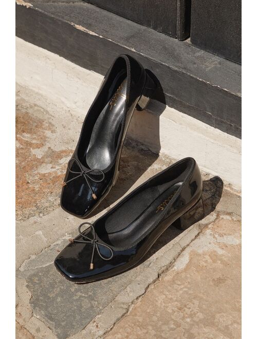 Lulus Marny Black Patent Low Heel Bow Ballet Pumps