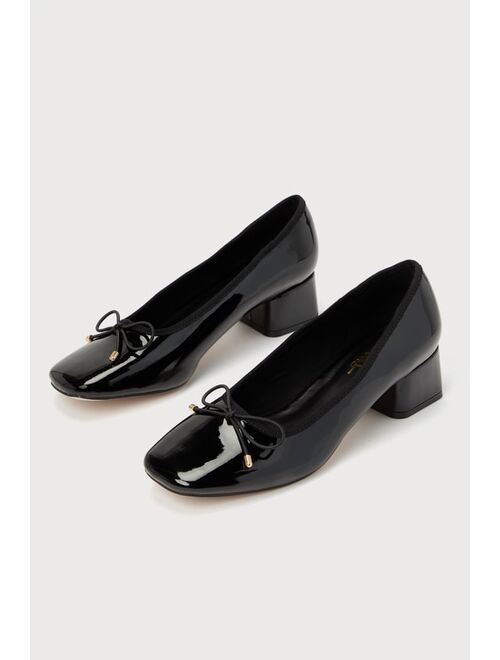 Lulus Marny Black Patent Low Heel Bow Ballet Pumps