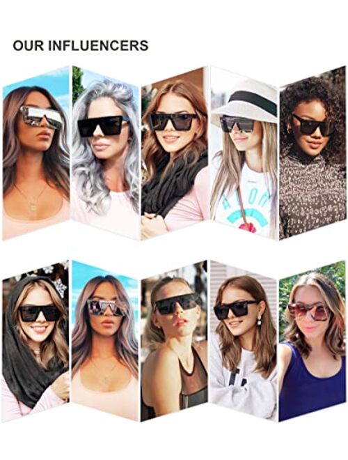 SOJOS Square Big Sunglasses Women Thick Frame Flat Top Mirrored Sunnies Shades Goggle Siamese Lens SJ2117
