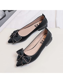 FYS Women Pointed Toe Block Low Heel Bow Pumps Slip on Flats Ballets Dress Dance Party Shoes Size 4-15 US