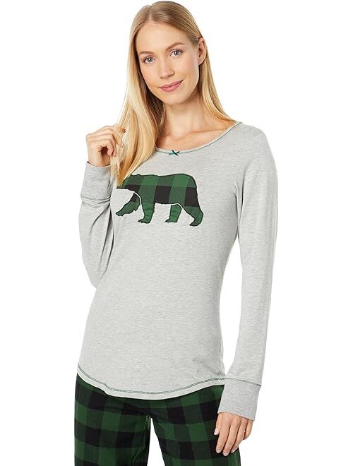 Little Blue House by Hatley Forest Green Plaid Bear Stretch Jersey Top