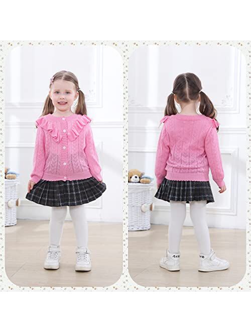 Fantangpai Girls Knit Cardigan Baby Toddler Girl Sweater Button Closure Ruffle Knitwear for Little Girl 2-6 Years