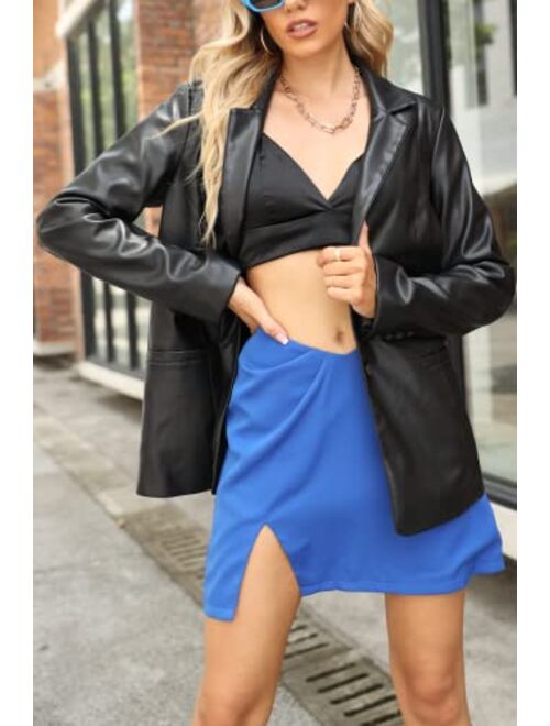 Bellivera Women's Faux Leather Blazer Jacket Oversized Long Sleeve Coat Motorcycle Vegan Pleather Outerwear