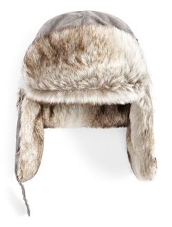 Men's Faux-Suede Trapper Hat with Faux-Fur Lining & Trim