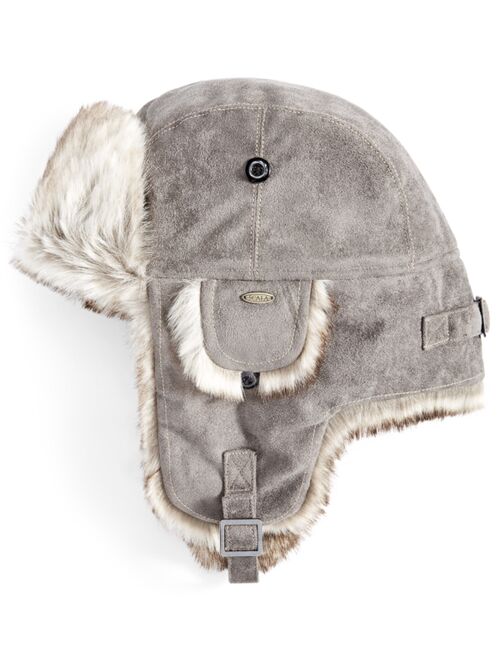 SCALA Men's Faux-Suede Trapper Hat with Faux-Fur Lining & Trim
