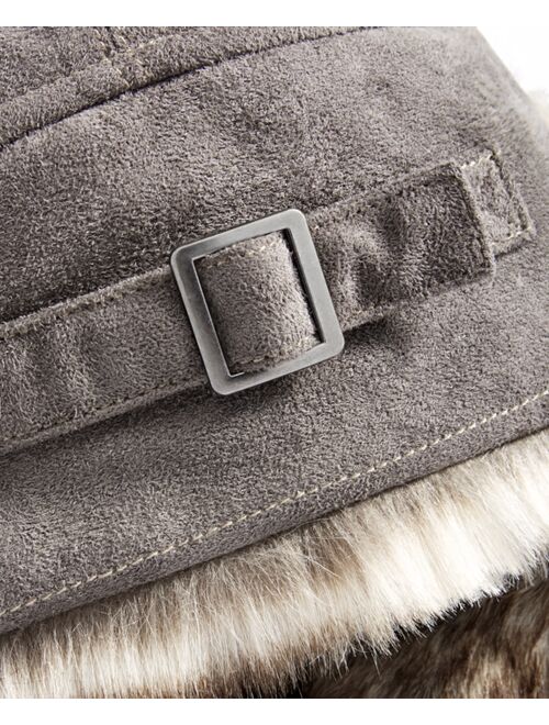 SCALA Men's Faux-Suede Trapper Hat with Faux-Fur Lining & Trim