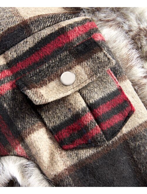 SCALA Men's Plaid Trapper Hat with Faux-Fur Lining & Trim
