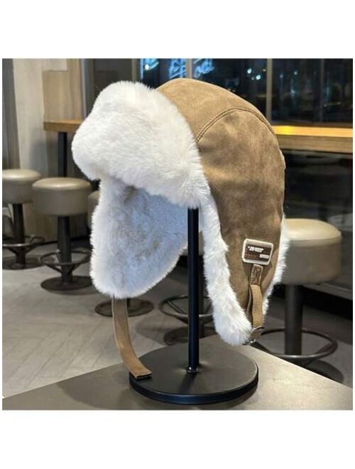Shein 1pc Winter Thickened Suede Warm Ear Protection Trapper Hat For Women/men Riding And Flying