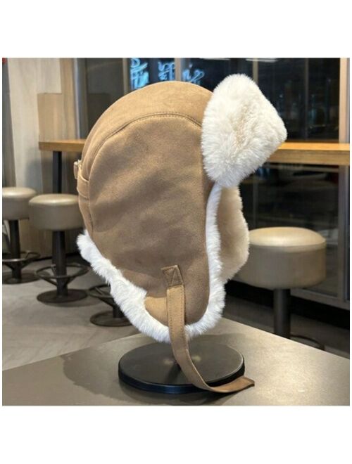 Shein 1pc Winter Thickened Suede Warm Ear Protection Trapper Hat For Women/men Riding And Flying
