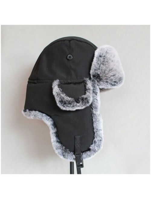 Shein 1 Piece Winter Warm Bomber Hat for Men Women Snow Cap Ushanka Trapper Hats with Earflaps for Outdoor Hunting Skiing