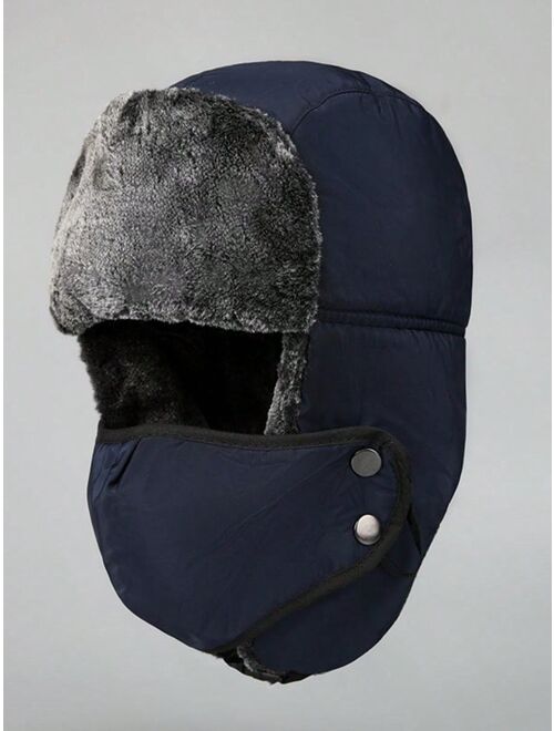 Shein 1 Set Ushanka Men'S Winter Trapper Hat With Windproof Mask-Russian Trooper Hat Hunting Skiing Hat For Men Women