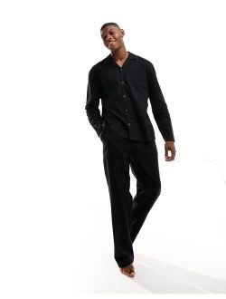 pajama set with long sleeve shirt and pants in black flannel