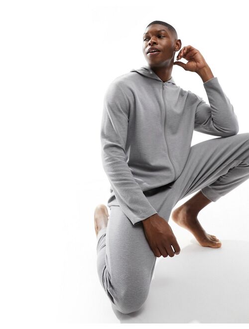 ASOS DESIGN waffle textured onesie in gray heather