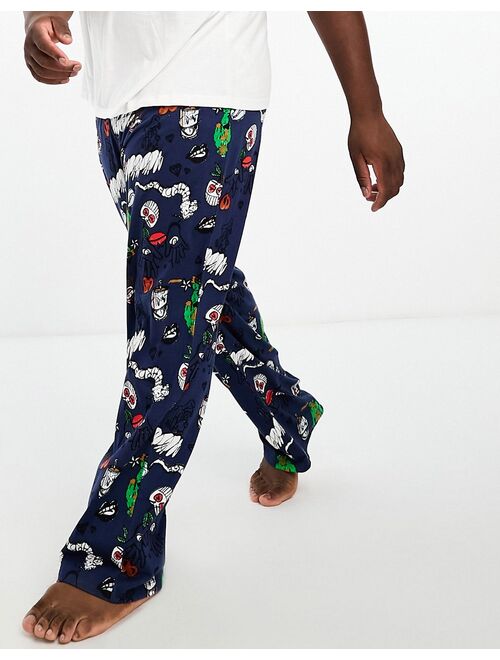 ASOS DESIGN lounge bottoms with sketch prints in navy