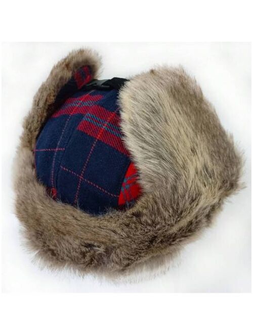 Shein Winter Trapper Hat Plaid Faux - Fur Hat Ushanka Eskimo Aviator Hat For Men Women With Ear Flaps
