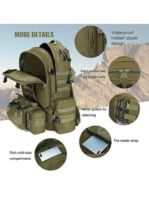 CALUOMATT Large Military Tactical Backpack for Men, 50-60L Military Backpack for Men and Women, Bug out Bag Army 3 Days Assault Pack Bag Rucksack with Molle System