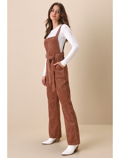 Lulus Retro Impulse Brown Corduroy Overall Flare-Leg Jumpsuit