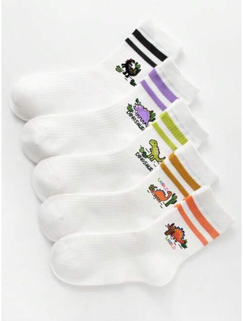 Shein 5pairs Kids Dinosaur Pattern Crew Socks For Daily Life