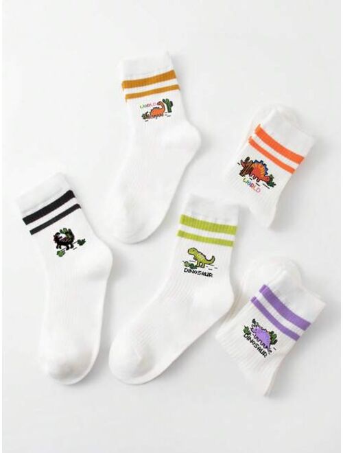 Shein 5pairs Kids Dinosaur Pattern Crew Socks For Daily Life